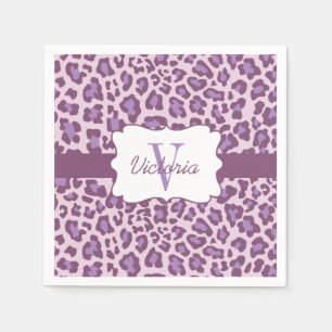 Custom Leopard Purple Lavender Cocktail Napkin