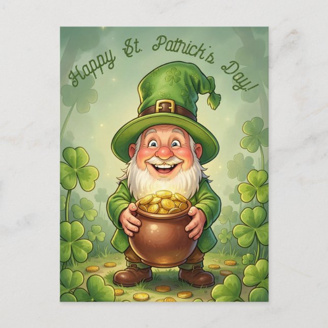 Custom Leprechaun Gnome Happy St. Patrick's Day  Postcard (Front)