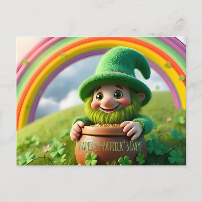 Custom Leprechaun Gnome St. Patrick's Day Shamrock Postcard (Front)