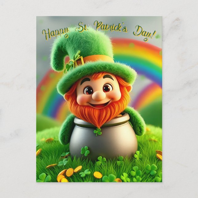 Custom Leprechaun Gnome St. Patrick's Day Shamrock Postcard (Front)