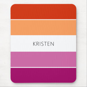 Custom Lesbian Flag Colors Stripes With Name Mouse Mat