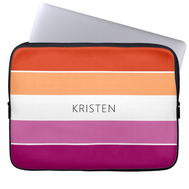 Custom Lesbian Flag Colours Stripes With Name Laptop Sleeve (Front)