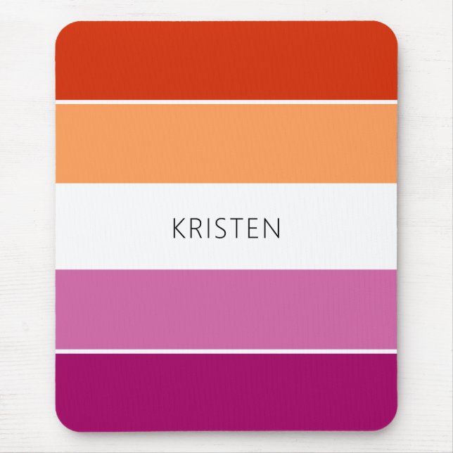 Custom Lesbian Flag Colours Stripes With Name Mouse Mat (Front)