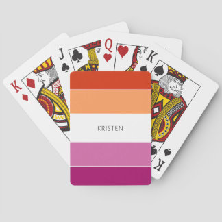 Custom Lesbian Flag Colours Stripes With Name Playing Cards