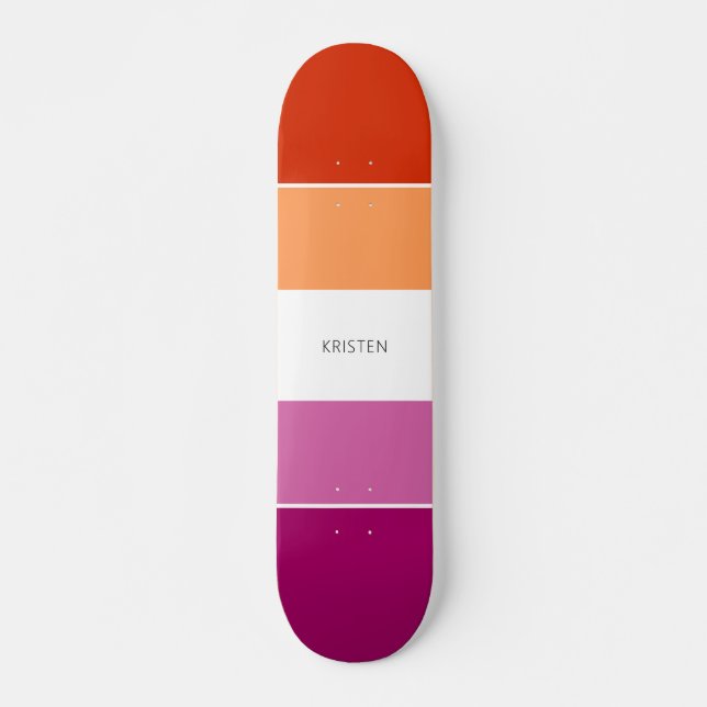 Custom Lesbian Flag Colours Stripes With Name Skateboard (Front)