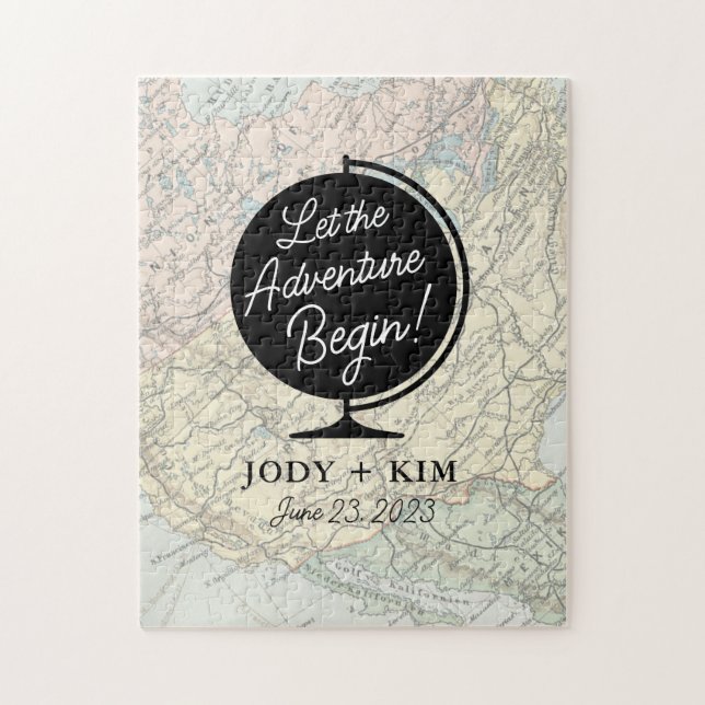 Custom Let the Adventure Begin Wedding Keepsake Jigsaw Puzzle (Vertical)
