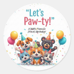 Custom "Let's Paw-ty!" Animal Friends Kids Classic Round Sticker