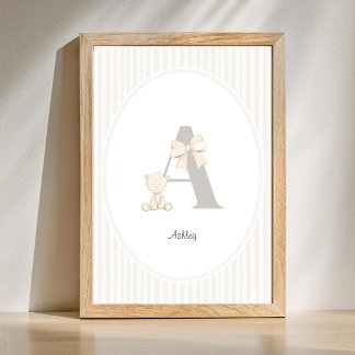 Custom Letter A Nursery Wall Art – Baby Name Print