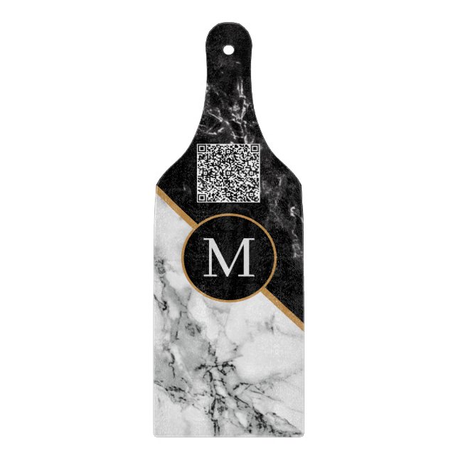 Custom Letter and QR Code Marble Cutting Board (Front)