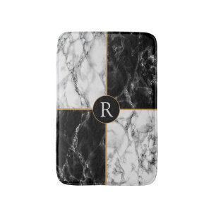 Custom Letter Black White Check Bath Mat