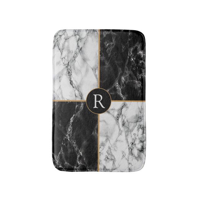 Custom Letter Black White Check Bath Mat (Front Vertical)