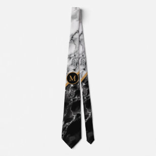 Custom Letter Black White Marble Neck Tie Gift