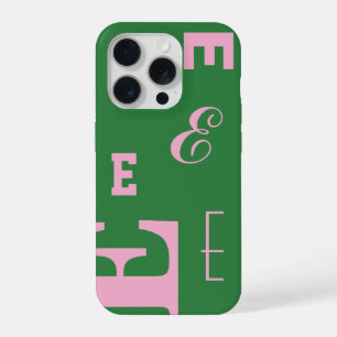 Custom Letter, Colour Pop Monogram, Green & Pink iPhone 15 Pro Case