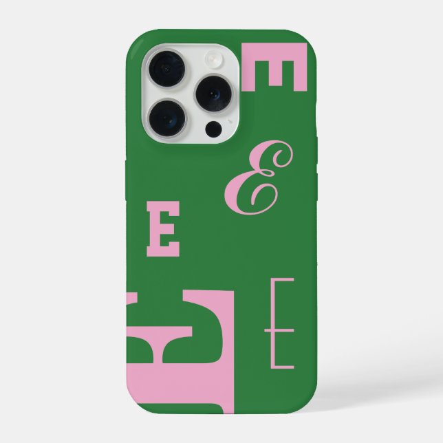 Custom Letter, Colour Pop Monogram, Green & Pink iPhone Case (Back)