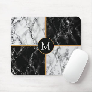 Custom Letter Mouse Pad Black White Marble