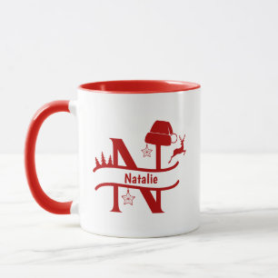 Custom Letter N Name Christmas Monogram Mug