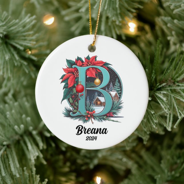 Custom Letter Name Initials Christmas Ceramic Tree Decoration (Tree)