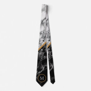 Custom Letter Neck Tie Black White Marble