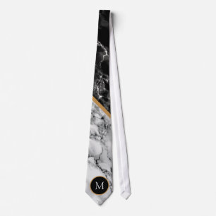 Custom Letter Neck Tie Gift Black White Marble
