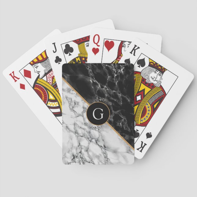 Custom Letter Personalised Playing Cards Marble (Back)