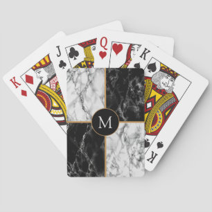 Custom Letter Playing Cards Black White Marble