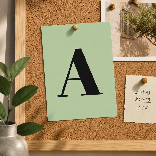 Custom Letter Postcard | Green Initial Mailer Card (Personalized alphabet postcard for classrooms, dorm rooms, nursery styling, and mail.)