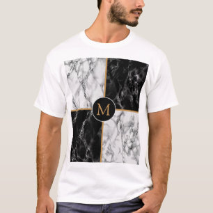 Custom Letter T-Shirt Black White Check Marble