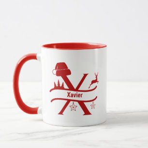 Custom Letter X Name Christmas Monogram Mug