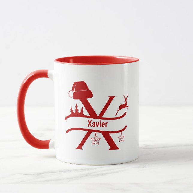 Custom Letter X Name Christmas Monogram Mug (Left)