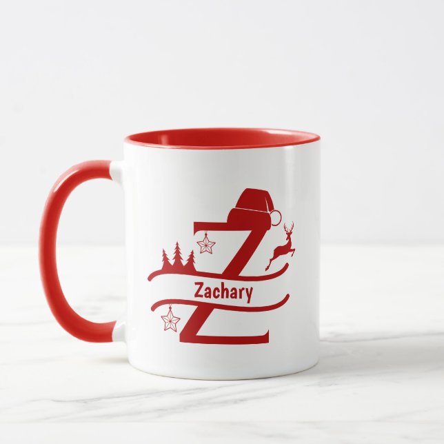 Custom Letter Z Name Christmas Monogram Mug (Left)