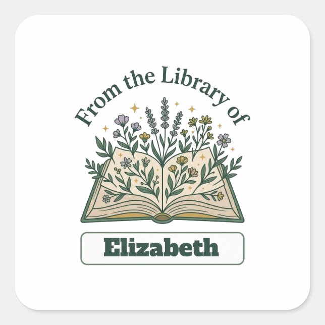 Custom Library of Name Floral Sticker (Front)