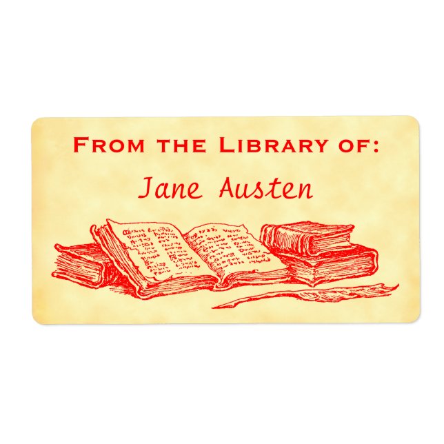 Custom "Library Of" Red Vintage Books Label (Front)