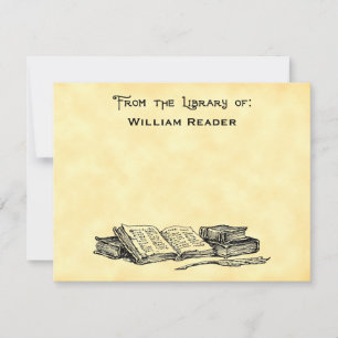 Custom Library Of Vintage Books and Writing Quill Card