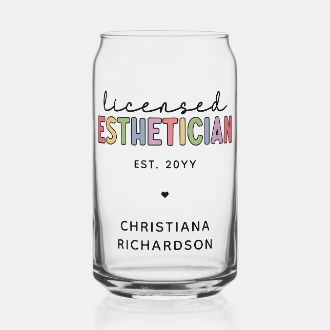 Custom Licensed Aesthetician Cosmetologist Can Glass (Front)