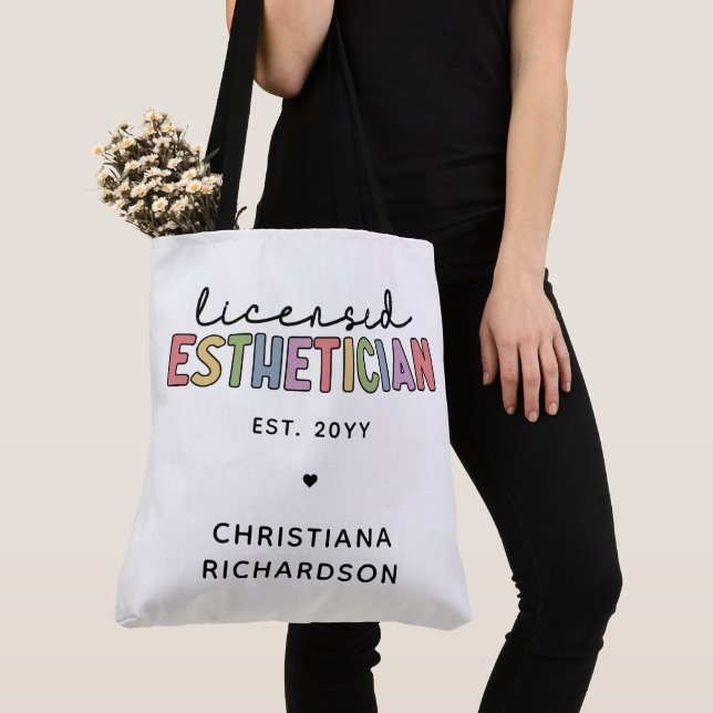 Custom Licensed Aesthetician Cosmetologist Tote Bag (Close Up)