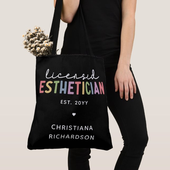Custom Licensed Aesthetician Cosmetologist Tote Bag (Close Up)
