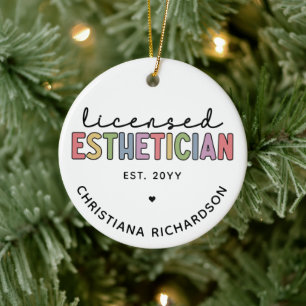 Custom Licensed Esthetician Cosmetologist Ceramic Tree Decoration