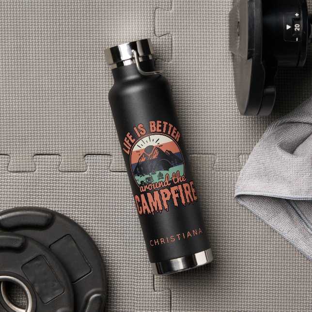 Custom Life is better around the Campfire Camping Water Bottle (Gym)
