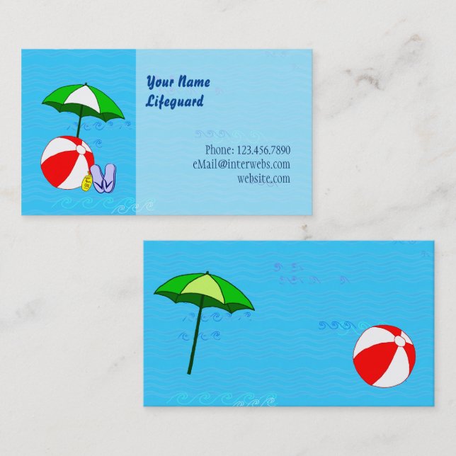 Custom Lifeguard Beach Ball Pool Umbrella Template Business Card (Front/Back)