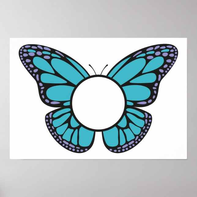 Custom Light Blue Butterfly Round Monogram Poster (Front)