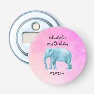 Custom Light Blue Elephant in Watercolor Birthday Bottle Opener