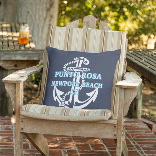 Custom Light Blue Name White Anchor On Dark Blue Cushion (Chair)