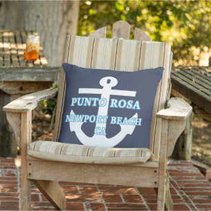 Custom Light Blue Name White Anchor On Dark Blue Cushion