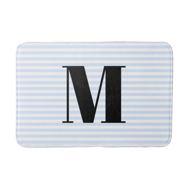 Custom light blue white stripes monogram initial  bath mat (Front)