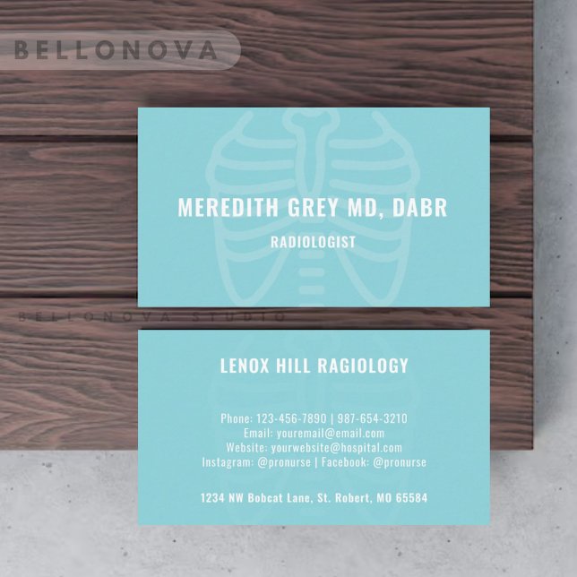 Custom Light Bright Blue White Radiologists  Business Card (Custom Light Bright Blue White Radiologists Business Card)