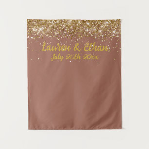 Custom Light Brown and Gold Wedding Photo Booth Tapestry