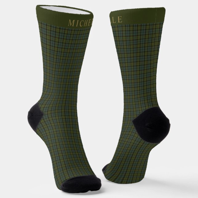 Custom Light Dark Blue Green Chequered Pattern Socks (Angled)