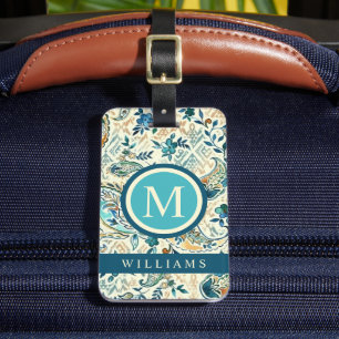 Custom Light Dark Blue White Paisley Pattern Luggage Tag