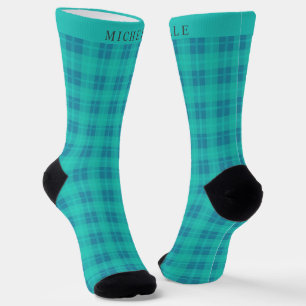 Custom Light Dark Bright Blue Chequered Pattern Socks