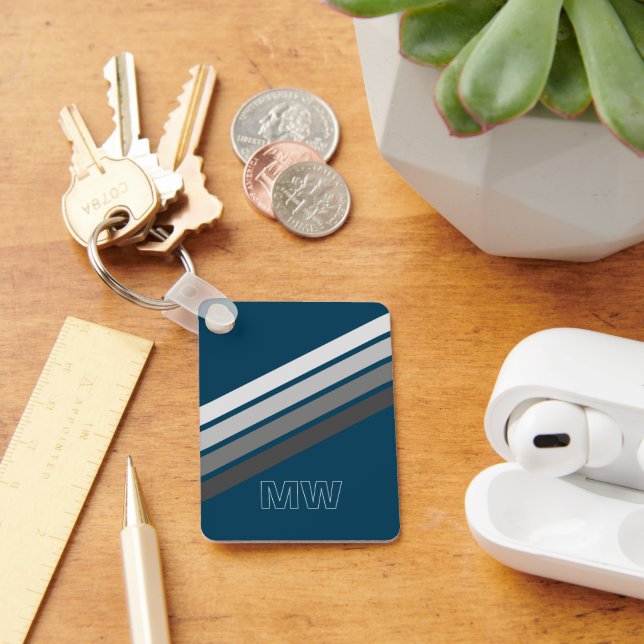 Custom Light Dark Grey Stripes On Dark Blue Key Ring (Desk)